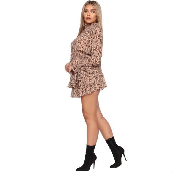 NWT FashionNova Women’s Let’s Talk Tea Mini Dress Taupe Mini Dress Size Small - Picture 5 of 11